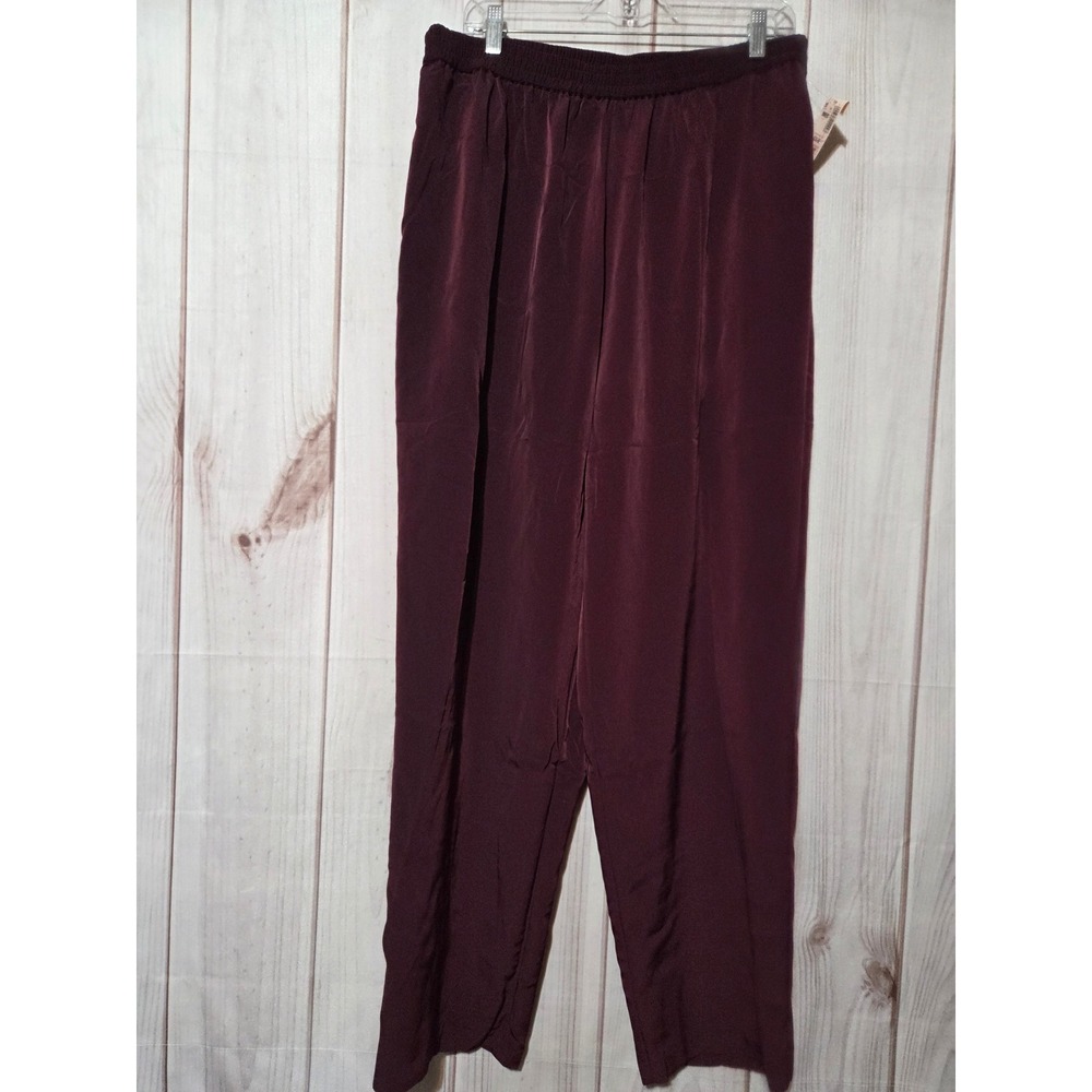 Dress Barn Burgundy Polyester Elastic Waist Wide Leg Casual Pants Size 18 20W
